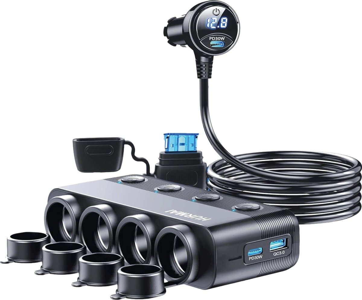 216W Autolader USB C - Auto Lader USB Adapter - Sigarettenhouder - Snellader Geschikt voor Oplader USB C iPhone 12, 13, 14, 15, 16, Samsung A55, A15, S24, iPad 2022, Air, Pro en Samsung Tablet S9 Plus - Sigarettenaansteker - Ondersteund Snelladen