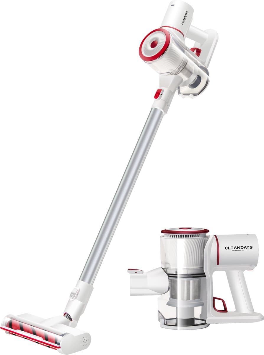 CleanDays® Steelstofzuiger - Draadloos - Turbo Borstel en Kleine Turbo Borstel - LED Verlichting - Sterke Zuigkracht - Inclusief Muurbeugel - Kruimelzuiger - Steelstofzuigers - Stofzuiger Draadloos