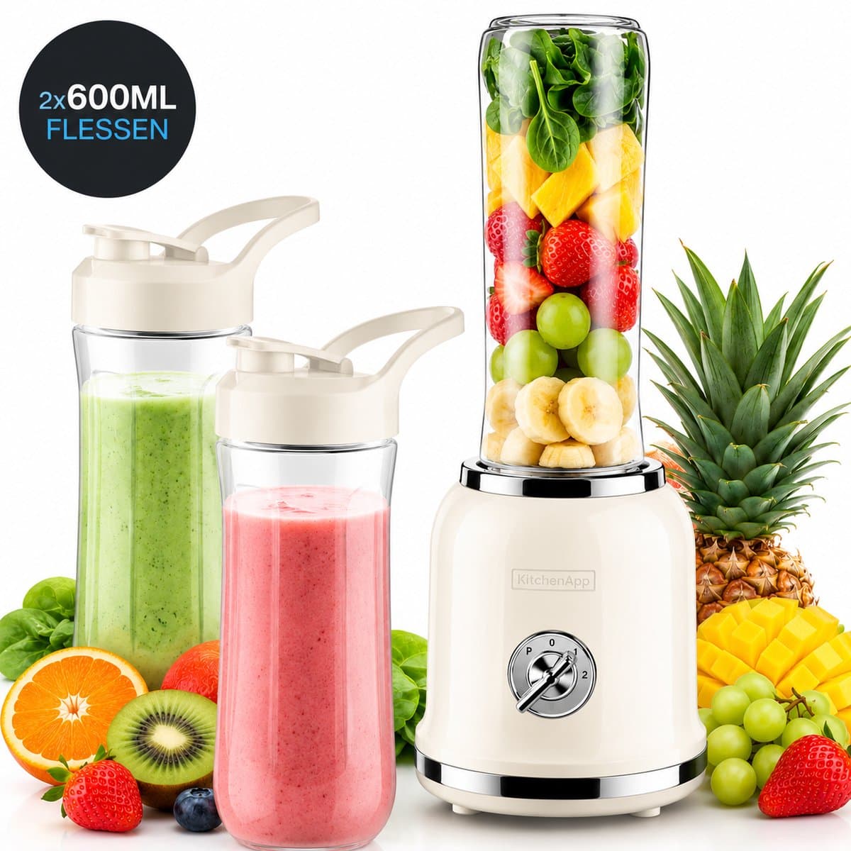 KitchenApp Retro blender to go - Smoothie maker - Inclusief 2 bekers