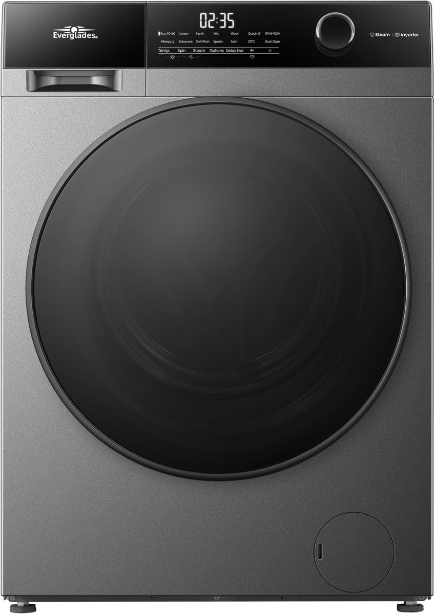 Everglades EVWM121422AG - Wasmachine 12KG - Titanium Gray - Energieklasse A-20% - Stoomfuncties - 15 Programma's - 5 Jaar Garantie