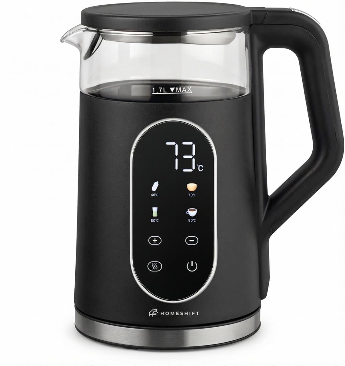 HomeShift® Waterkoker met Temperatuurregeling - Warmhoudfunctie - Dubbelwandig - Elektrisch - 1,7 Liter - 2200W - Zwart