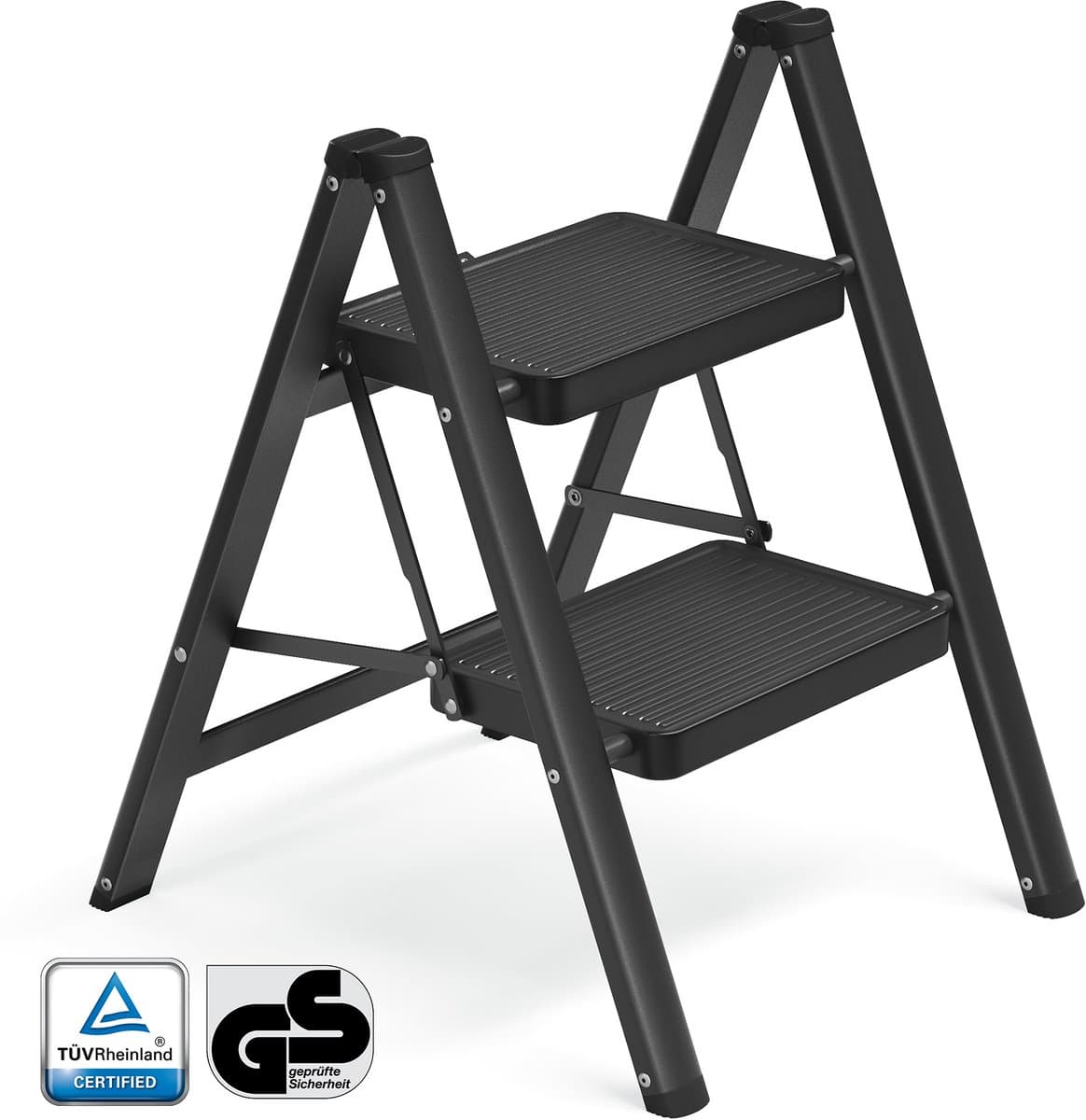 SONGMICS - Ladder - Opvouwbare Trittleiter met 2 Treden - Draagkracht tot 150 kg - Staal - Voor Thuis en Kantoor