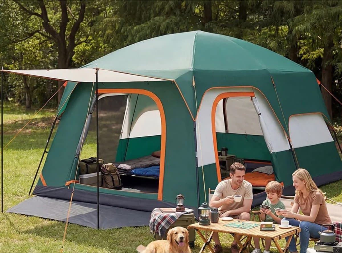 Linkforu - Ruime Familietent - Waterdicht En Windbestendig - Grote Cabine Tent - Gezinscamping - Met Luifel En Ventilatie – Tot 4 personen