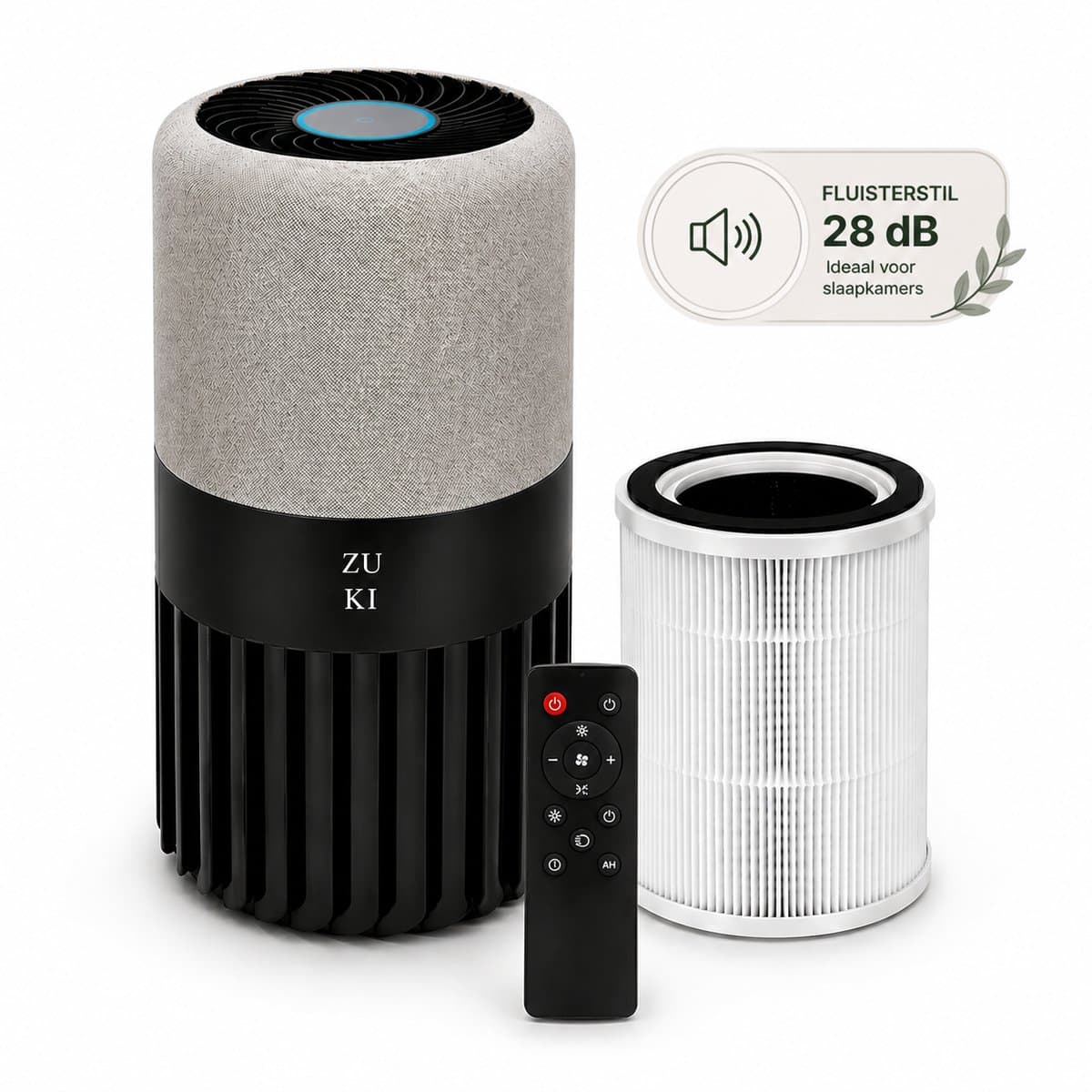 ZUKI Luchtreiniger met HEPA 13 Filter – Tegen Hooikoorts & Allergie – Fluisterstil (28dB) – Voor Slaapkamer – Tot 25m² – CADR 125 m³/u – Met Afstandsbediening