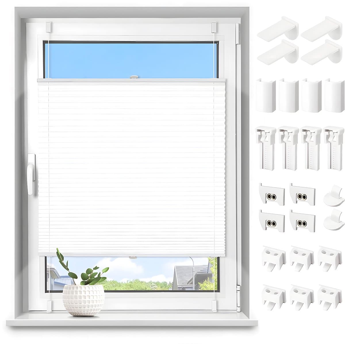 Plisségordijn Zonder Boren - Koordloos Plissé Gordijn - Zelfklevend & Lichtdoorlatend - Waterdicht Rolgordijn voor Badkamer, Keuken & Slaapkamer - Wit - 50×120cm
