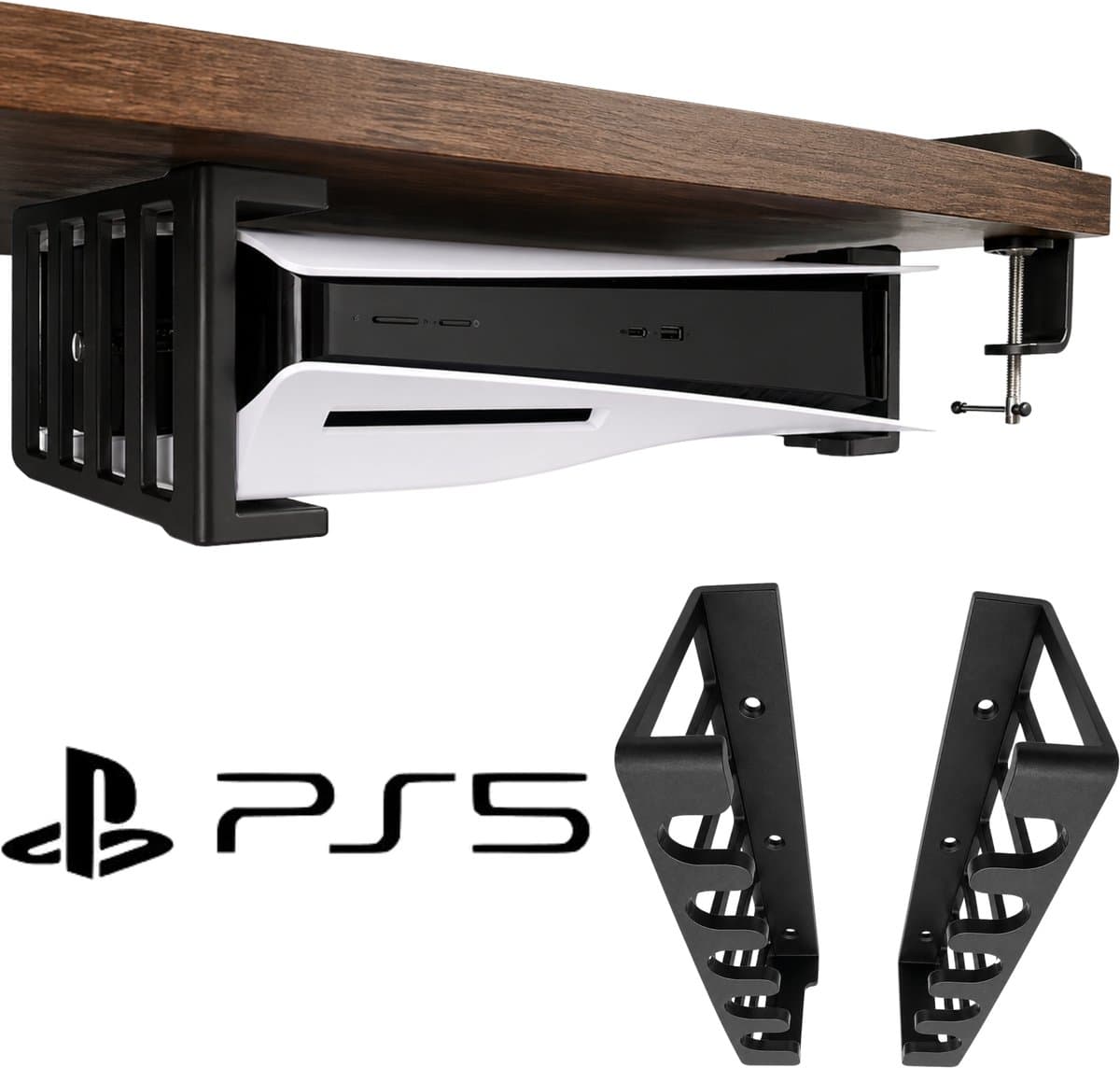 PS5 Onder Bureau Mount Digital Edition - PlayStation 5 Houder Zonder Disc Onder Tafel - Onzichtbare Console Beugel - Ruimtebesparende Gaming Setup Accessoire - Stevige Montage Beugel Voor PS5 Digital Edition - Zwart