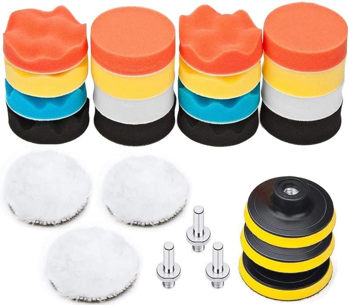 OLOEY 25-delige autopolijstset-inclusief 75 mm sponspolijstschijf-polijsttip voor boormachine-polijstborstel voor slijpmachine en polijstpad met M10-adapter