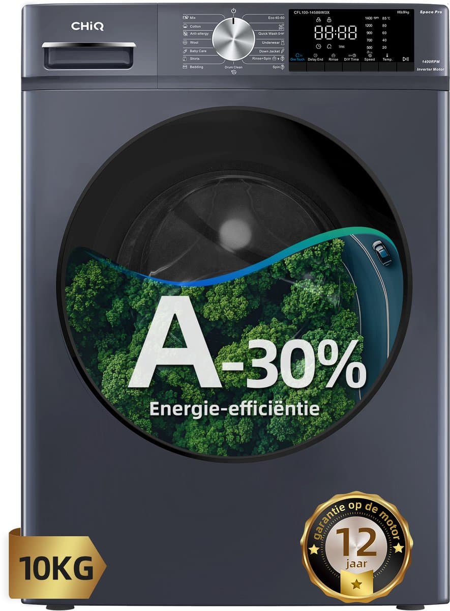 CHiQ CFL100-14586IM3XA - Wasmachine - 10 KG - Space Pro - A-30% - 16 programma's - AI Smart - Stoomwassen & Quick Wash - 12 jaar garantie op motor