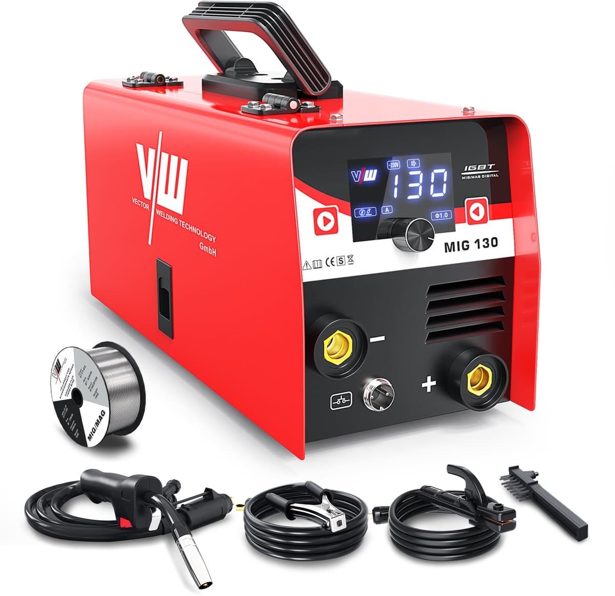 Vector Welding MIG Lasapparaat Set - 130A - Inclusief Lasdraad & Bikhamer met Staalborstel