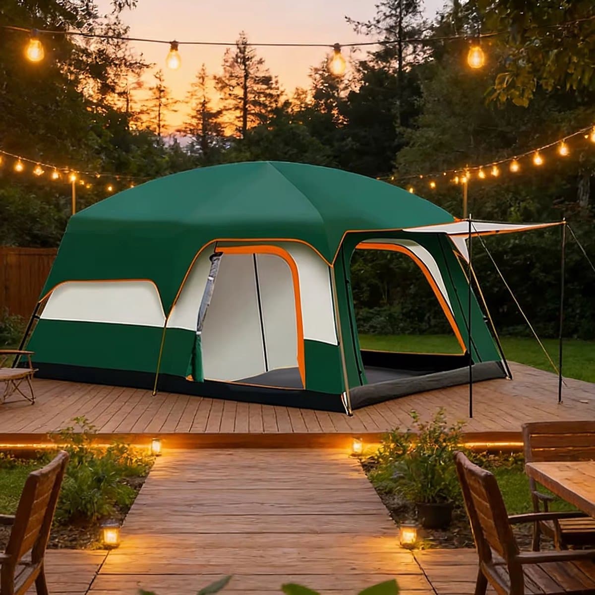 Zolara Glampingtent (groen)- Paviljoentent - Zonbescherming - 2-4 Personen - 210D Oxford Materiaal, 1 Slaapkamer + Woonruimte, Muggengaas - Waterafstotend - Ideaal voor Kamperen en Glamping - Camping - Festival - Festivaltent - Tent
