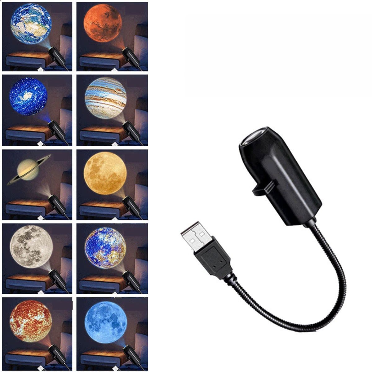 Projector - Nachtlampje Kind - 360 Graden Roterend Sfeerlicht - Inclusief 10 Projectieplaten - Galaxy Lamp - USB Aansluiting - Sterrenlamp Babykamer