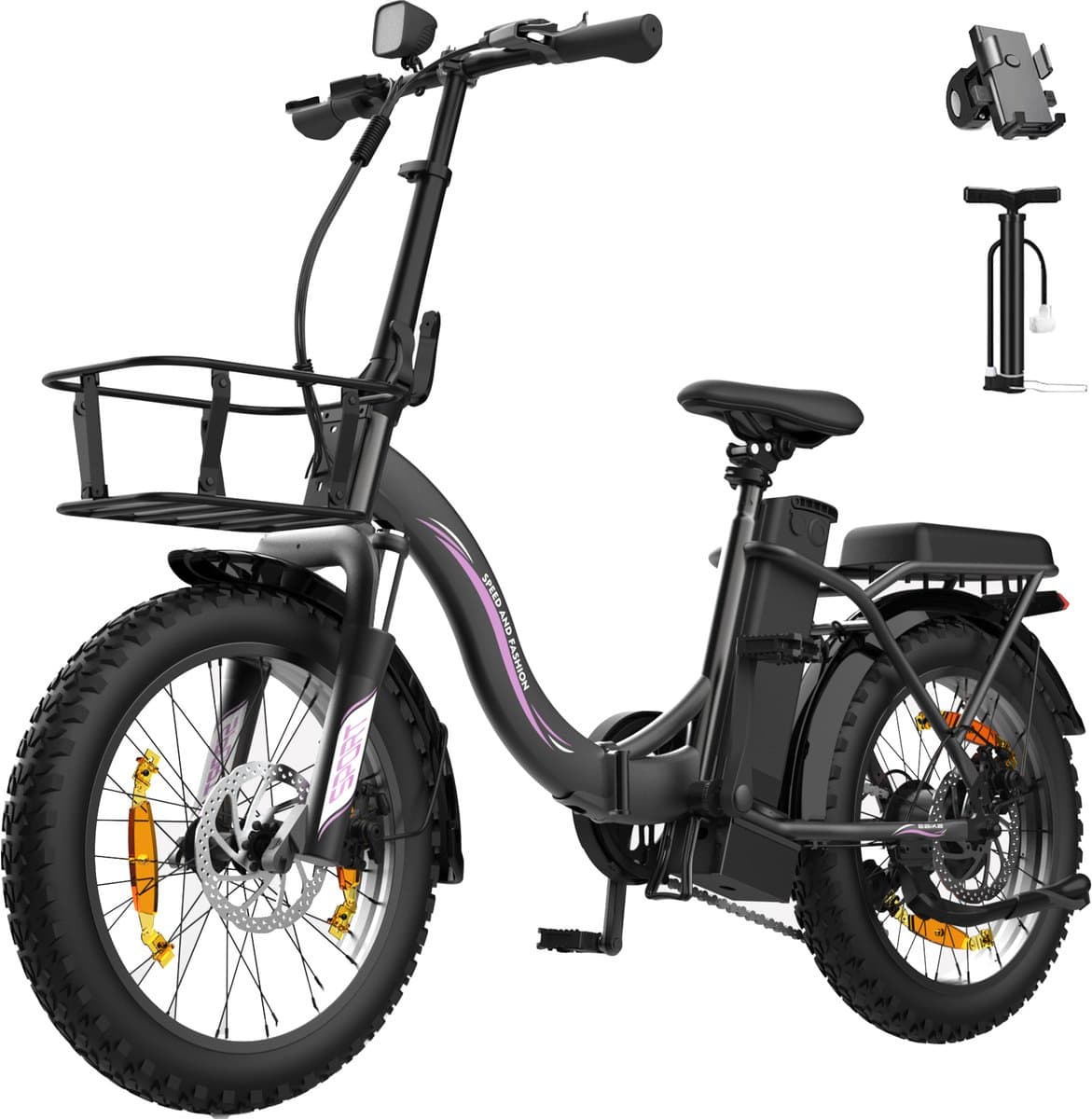 Runetic Elektrische fiets - Actieradius 80km - Verwijderbare batterij 36V13Ah - Motor 250W - 25KM/H - 20“* 3.0” opvouwbare City Commuter E-Bike