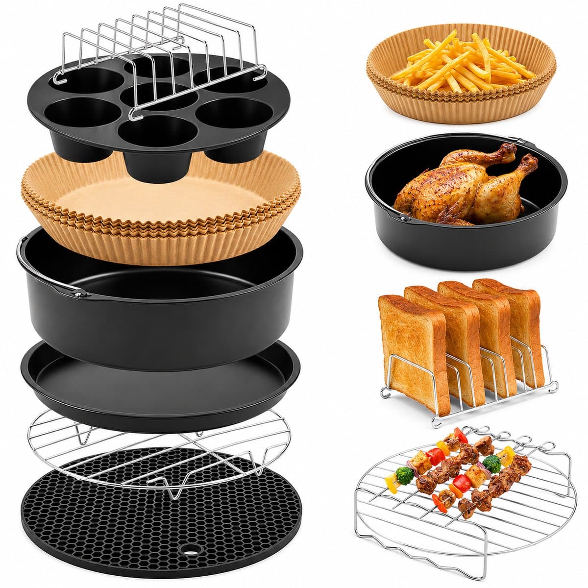 Airfryer Accessoires Complete Set - Ø 20 CM - 8 delig - Vivid Green