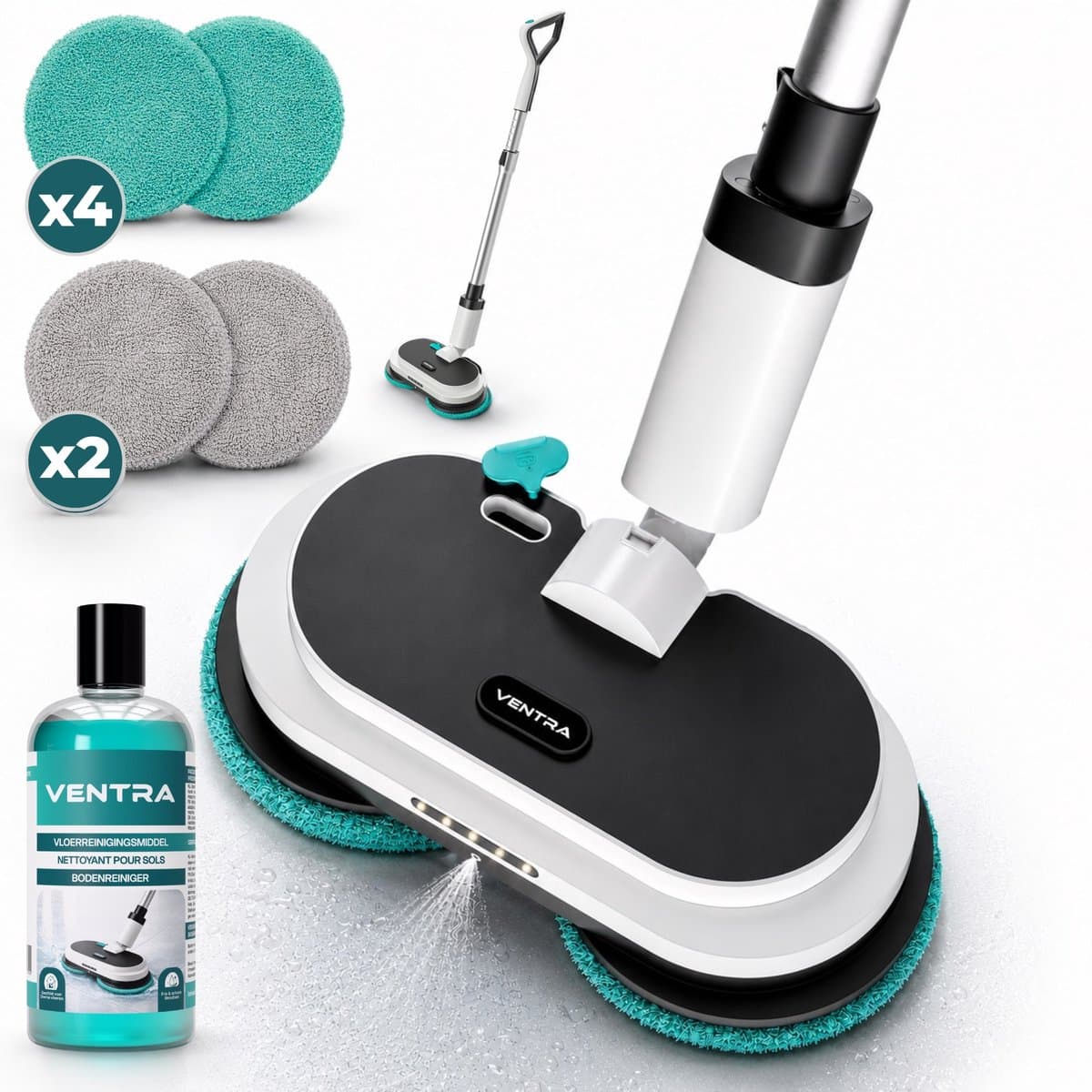 VENTRA® Elektrische Dweil - Extra Sterke 3300mAh Accu - Dweilsysteem - Vloerreiniger - Dweil met Spray - 3300mAh - Draadloos