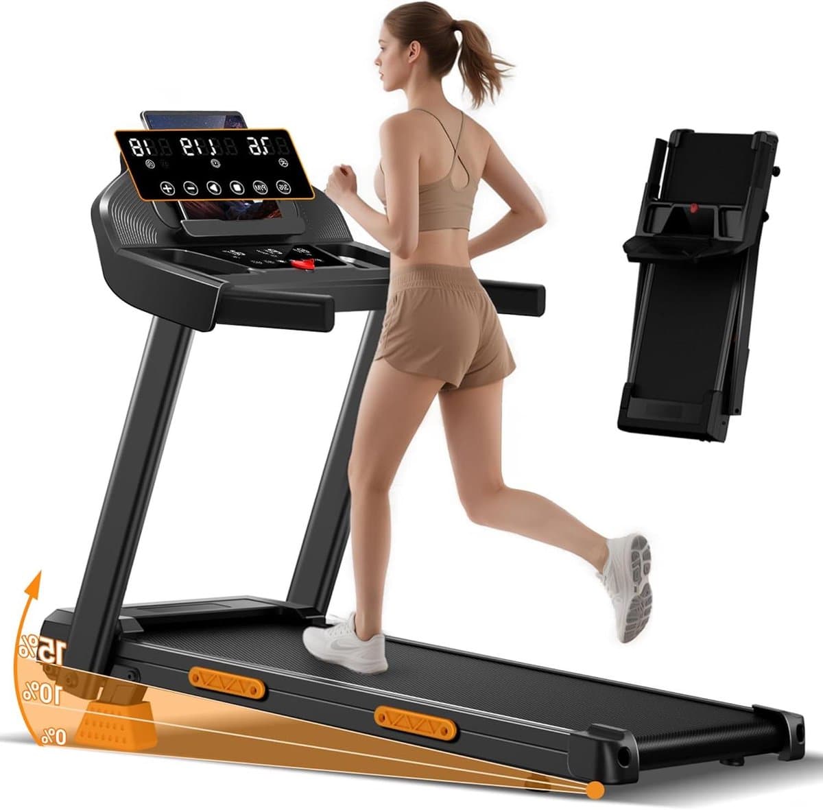 LONTEK Opvouwbare loopband voor thuis 12 km/u, loopband inklapbaar met helling 15%, treadmill home 3.0 HP motor met LED-display, maximale belasting 136 kg