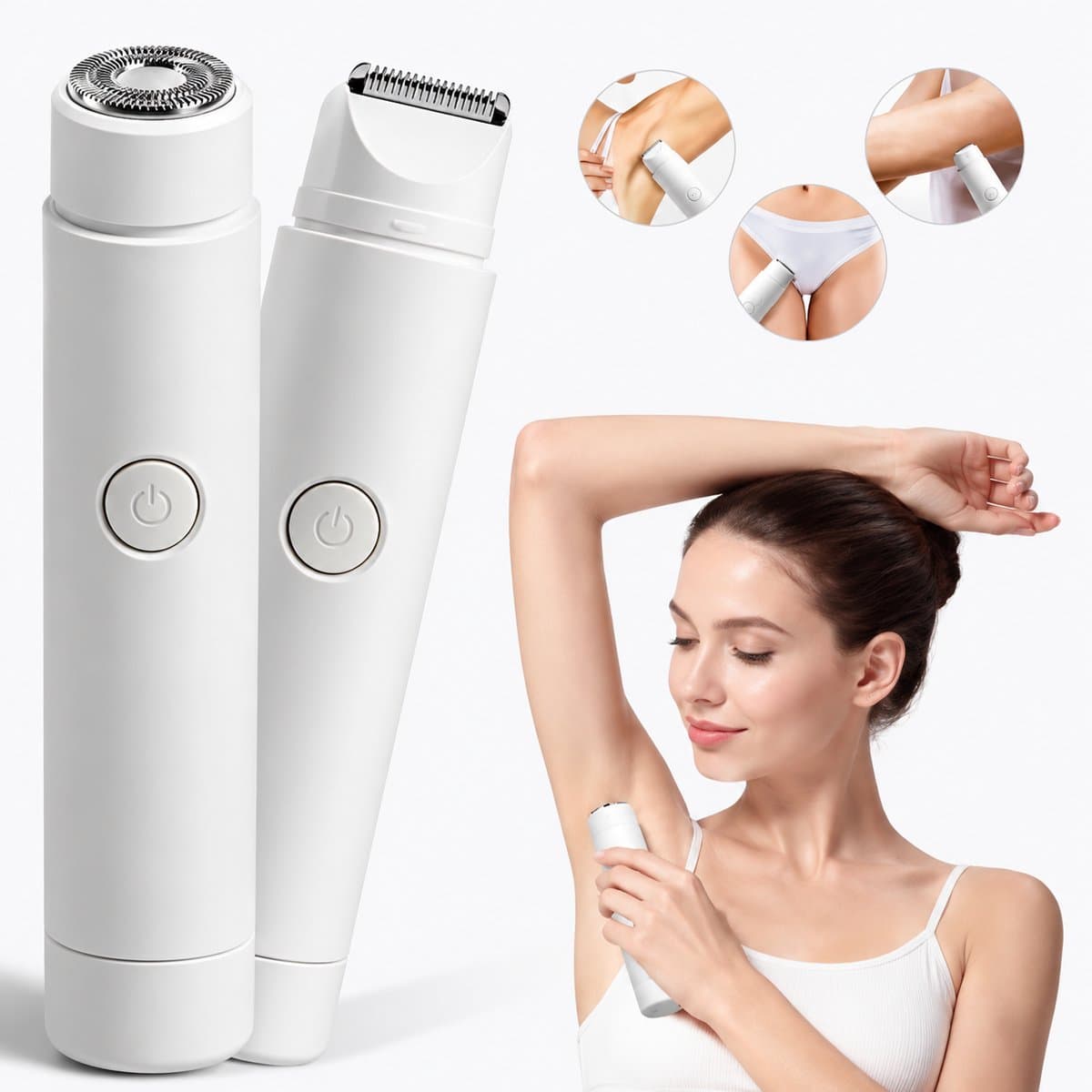 Namajunas - Ladyshaves voor vrouwen - Ladyshave oplaadbaar - Trimmer Vrouw Intiem - 2 in 1 Elektrisch Scheerapparaat - Bikinilijn - Oksels - Benen - Gezichtshaar - Ontharingsapparaat - Nat en droog - Wit