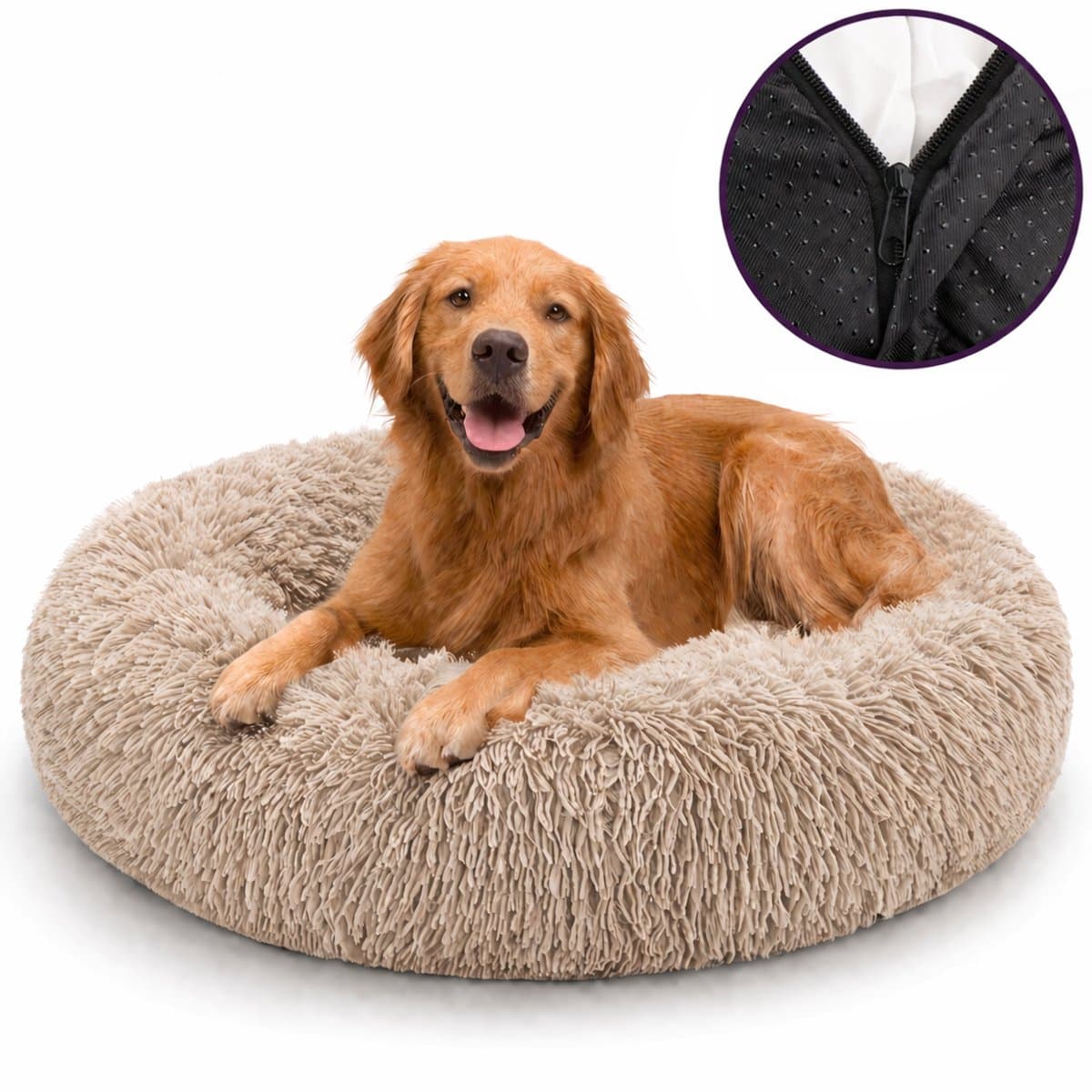 Behave Hondenmand Deluxe - Maat S - 50 cm - Hondenkussen - Hondenbed - Donutmand - Wasbaar - Fluffy - Donut - Beige