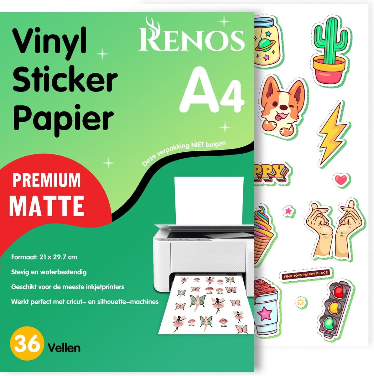 36 Matte Vinyl Stickervellen A4 – Waterbestendig Stickerpapier voor Inkjet & Laser Printer - Geschikt voor Snijmachines