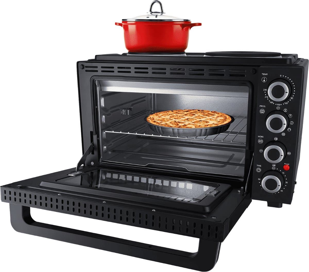 Steba KB K30 - vrijstaande oven met 2 kookplaten - Heteluchtoven - 30 liter - 10⁰ tot 230⁰ - incl draaispit- Zwart