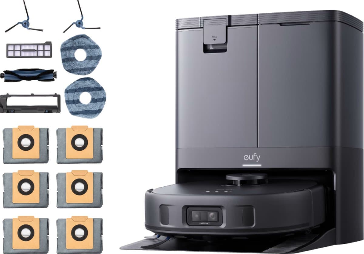 eufy X10 Pro Omni - Complete Robotstofzuiger met dweil en Vervangingssets - Robot Vacuum 8000 Pa zuigkracht - Tapijt detectie AI-obstakel vermijding - Wast en droogt de dwei - Automatisch legen en vullen