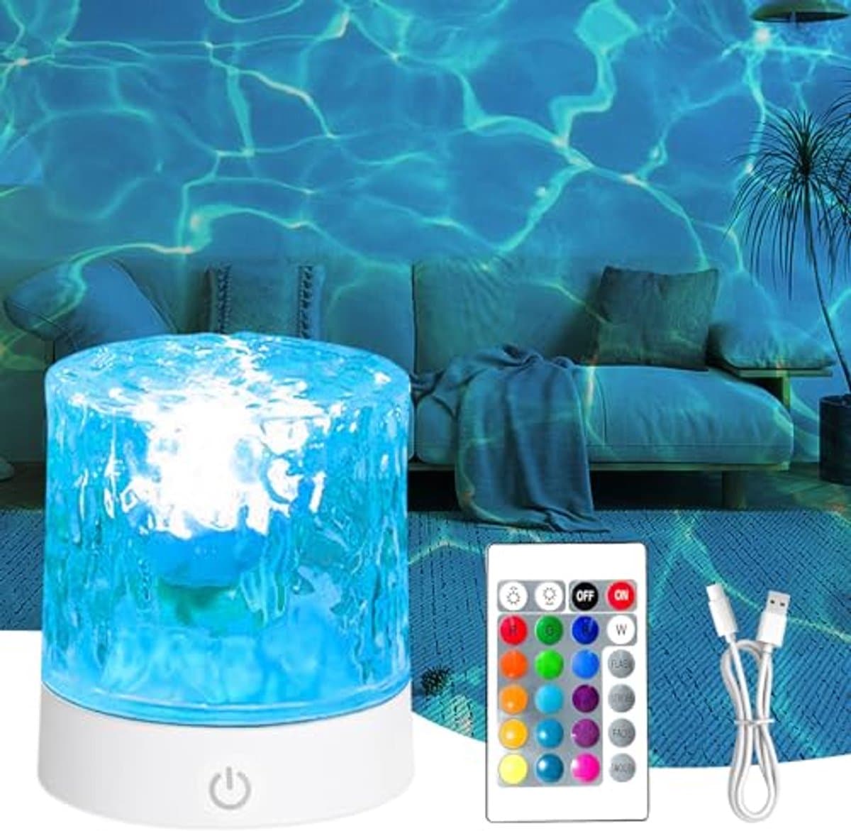 Oceaanlamp – 16 kleuren met USB, oplaadbare Aurora-projector, oceaanlamp met afstandsbediening, roterend nachtlampje & sterrenhemelprojector – Decoratie voor kamer & feest