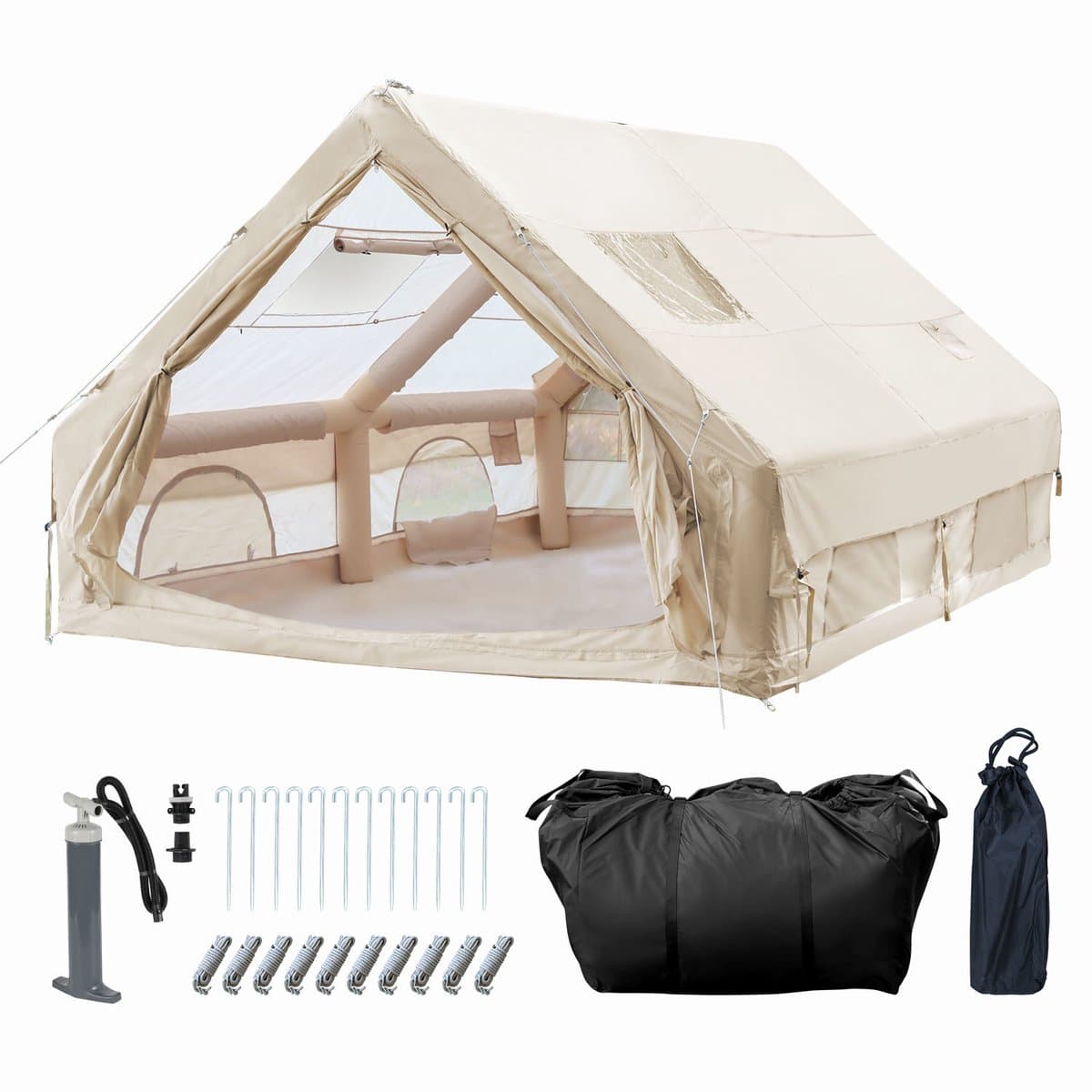 opblaasbare tent opblaasbare glamping tent Waterdicht Tot 6-8 personen Beige Camping, Tuin, Glamping 300x400x210cm