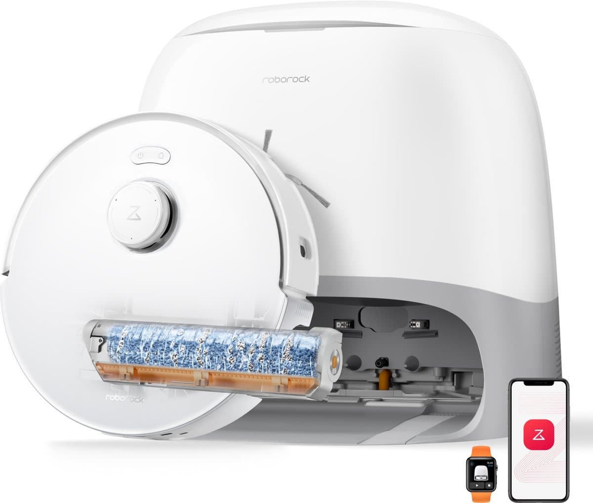 Roborock Qrevo Curv 2 Flow-Robotstofzuiger met dweilfunctie-SpiraFlow Realtime Zelfreinigende Rolmop-20.000 Pa-Dual Zero-Tangle-Systeem-AI Obstakelvermijding-Warmtewas dweil-tapijtbescherming