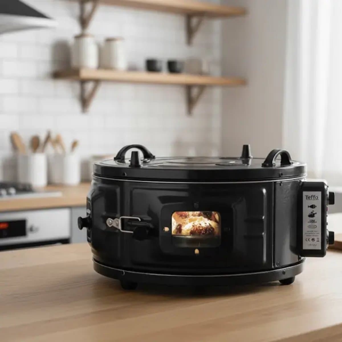 XXL Teffo ronde elektrische oven - vrijstaand - thermostaat - 42 liter - zwart