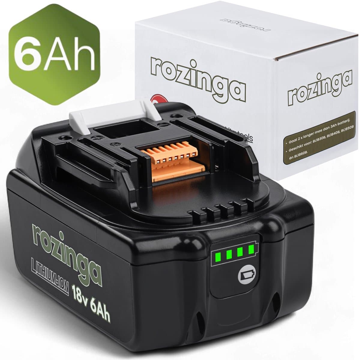 Rozinga® 18V 6Ah Accu geschikt voor Makita 18V Tools - LED display - Li-ion Accu - Accuboormachine - 18V Geschikt voor BL1830B BL1860B BL1840B BL1815 LXT-400 BL1850B