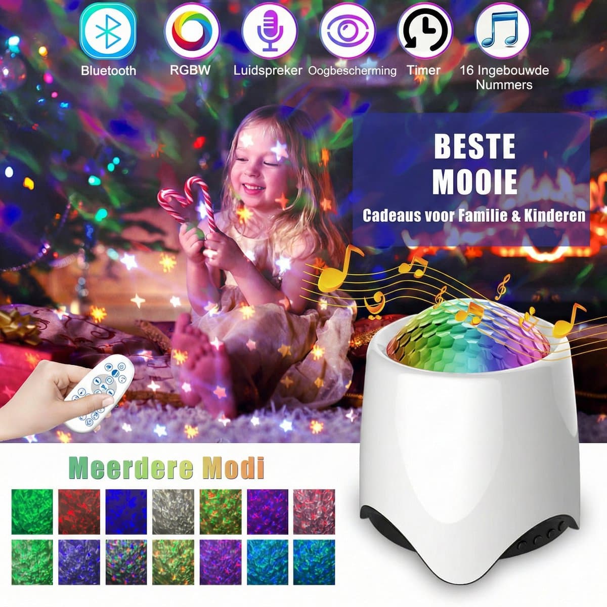 MUPOO Smart Sterrenhemel Projector met 56 Lichteffecten & Bluetooth Speaker - Galaxy Projector Baby & Kind met White Noise & Muziek - Galaxy Nachtlampje met Afstandsbediening & Timer - Sfeerverlichting voor Slaapkamer & Cadeau voor Kinderen & Baby