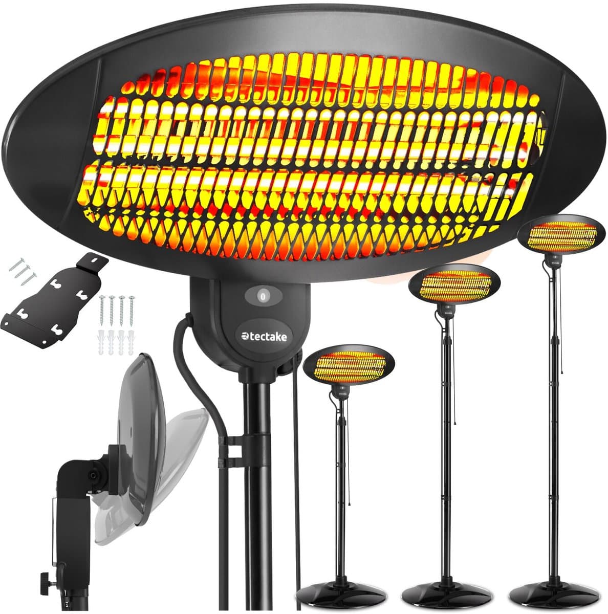 tectake® Infrarood Verwarming - Heater - 2000W - 3 Niveaus - Luchtverhitter met Stand- of Wandmontage - Infraroodstraler Terras - Elektrische Kachel