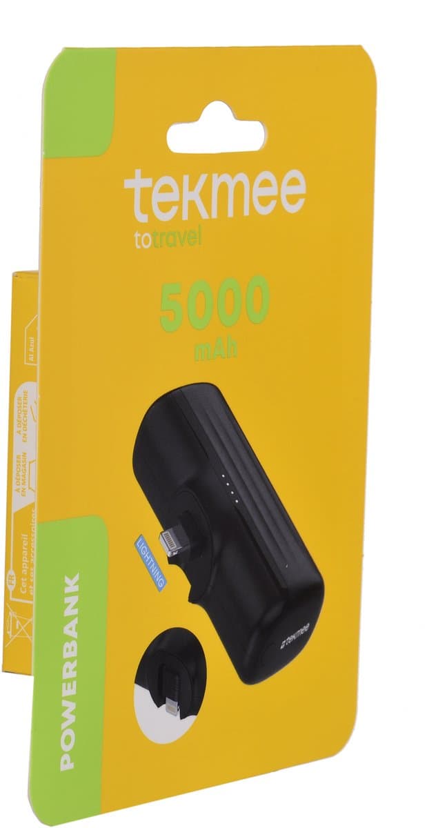 Tekmee Powerbank 5000 mAh – Draagbare Oplader – USB-C en Lightning – Snelladen tot 2.1A