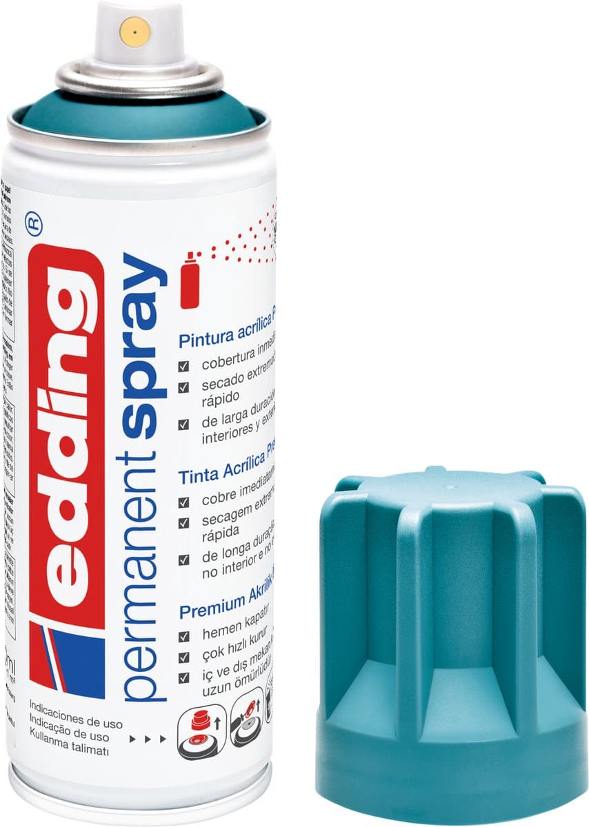 edding 5200 spuitverf in spuitbus - petrol mat - 1 stuk - 200 ml verf - direct dekkend – 0,7-1 m2 oppervlak - acrylverf voor het lakken en versieren van glas, metaal, hout, keramiek, kunststof, canvas - permanent spray, verfspray