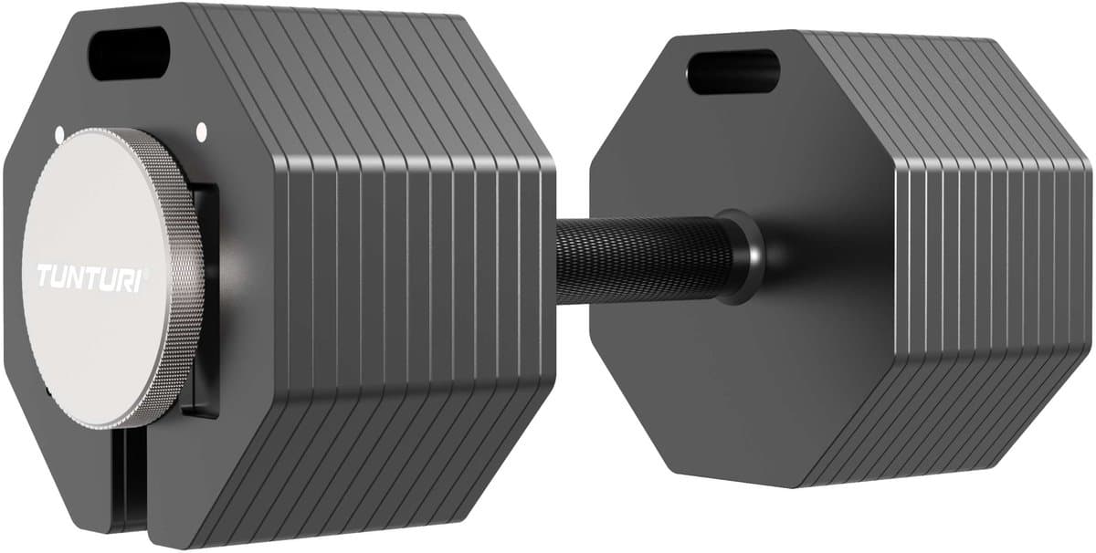 Tunturi Rapid Verstelbare Dumbbell – 53 kg – Verstelbaar van 4 tot 53 kg – 25 gewichten in één – Halterset voor thuisfitness