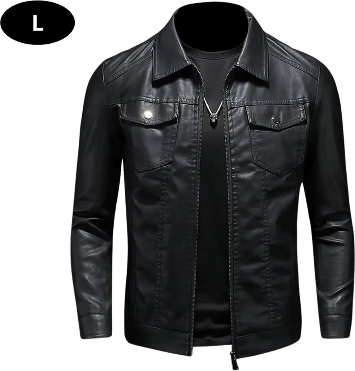 Bovista Kunst Leren Jas - Leather Jacket - Lederen Jas - Bomberjack - Pilotenjack - Blazer - Biker - Motorjas - Motormuis - Heren - Maat L