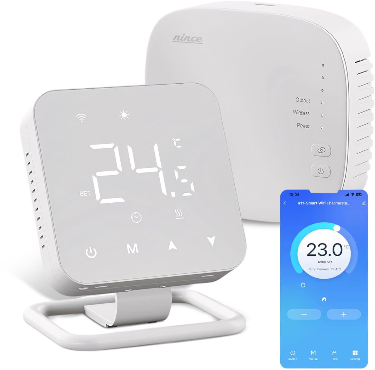 Nince Slimme Thermostaat - Wifi & Draadloos - Voor CV, Vloerverwarming & Radiatoren - Met App & Dagprogramma - Wit