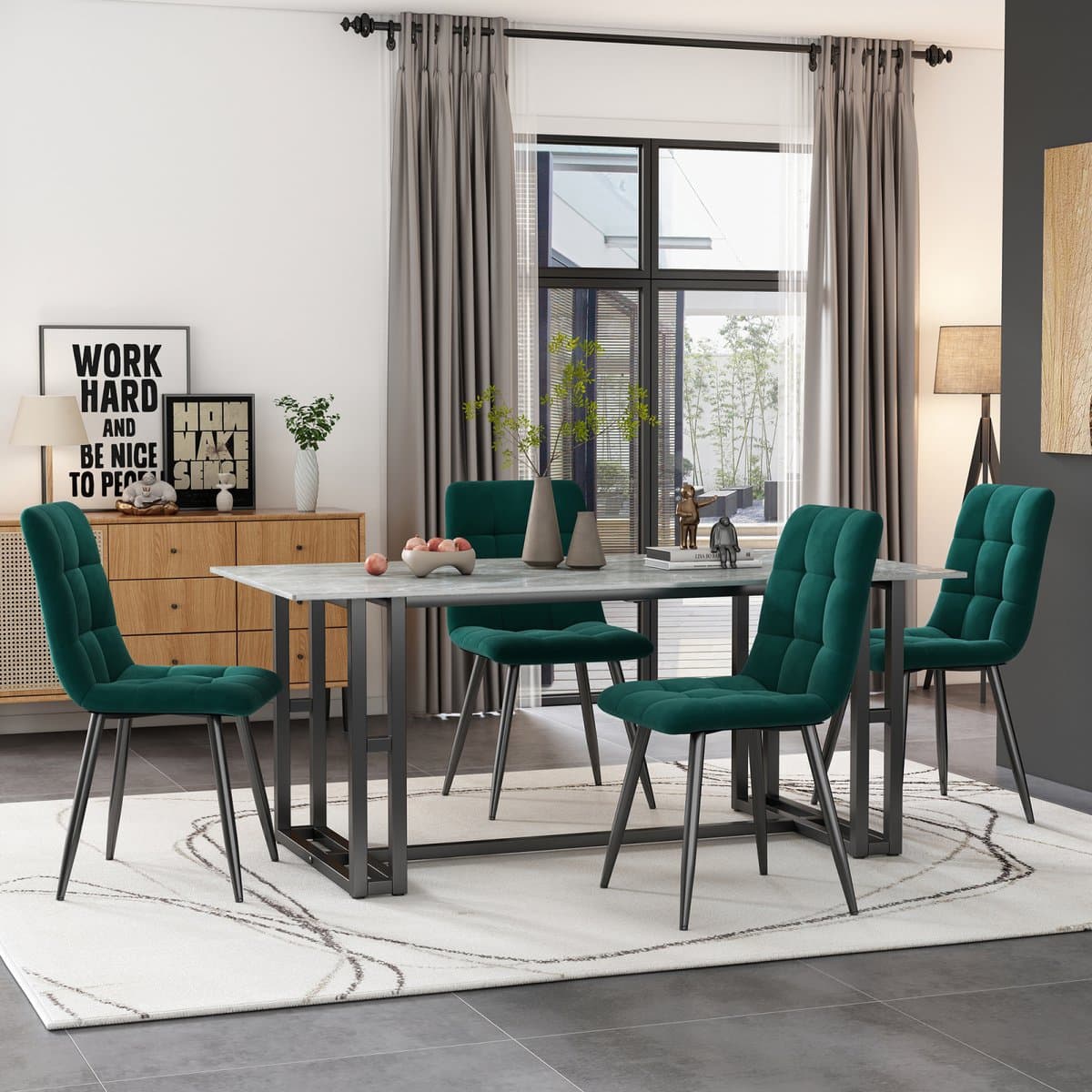 Eetkamerstoelen set van 4, donkergroen, keukenstoel met fluwelen bekleding, woonkamerstoel met rugleuning, gestoffeerde stoel met metalen poten, ergonomische stoel voor eettafel
