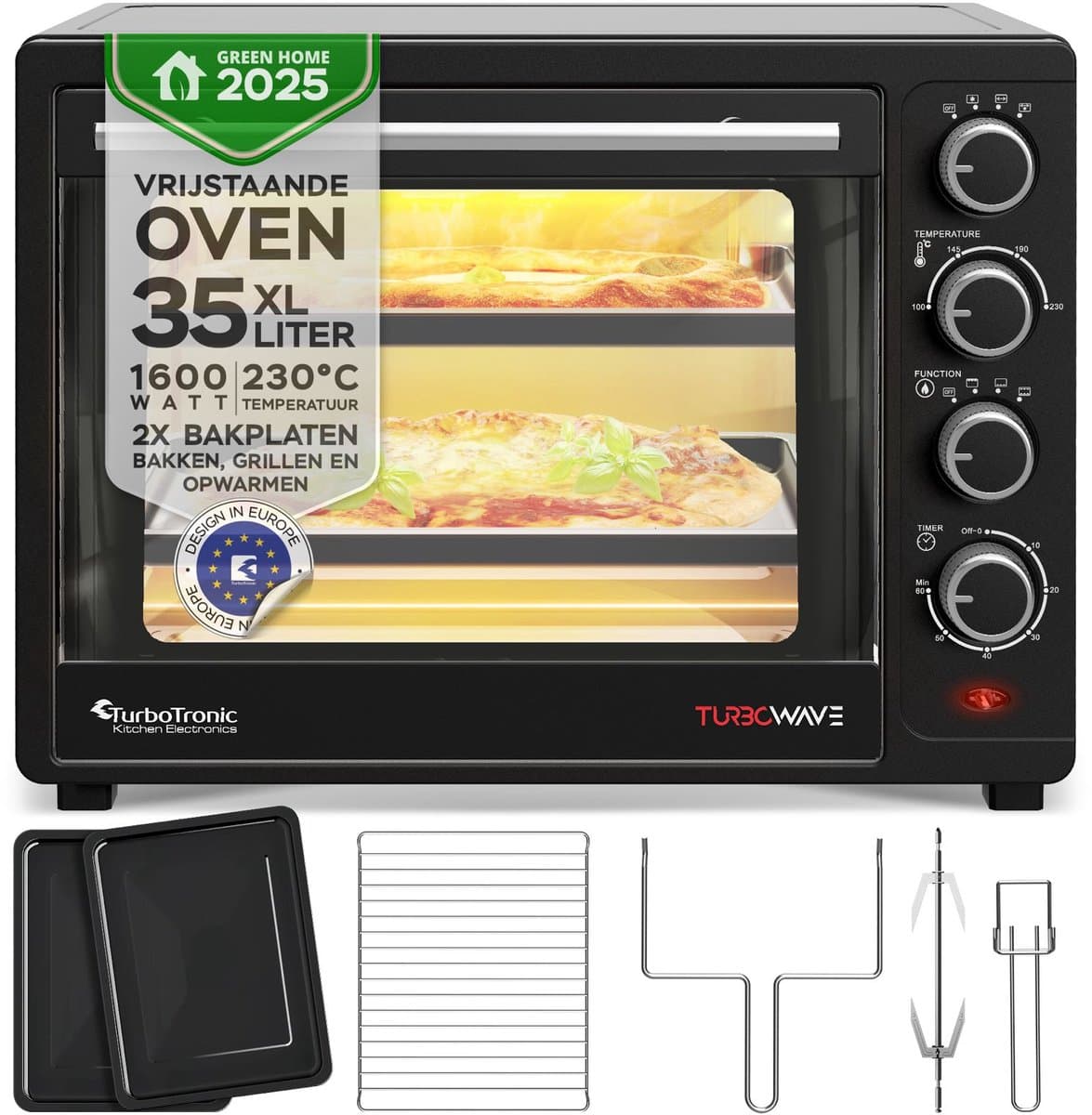 TurboTronic EV35 Vrijstaande oven 35L - Mini oven - Elektrische Oven - Zwart