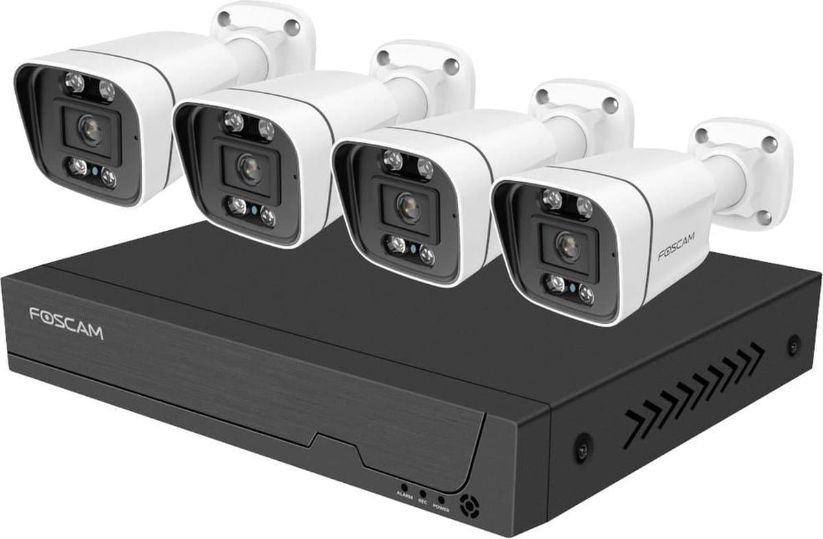 Foscam FNA108E-B4-2T-B Kit Beveiligingscamera Set - 4 Camera's - PoE - 2TB Geheugen - Kleurennachtzicht 20m - 8MP - Wit