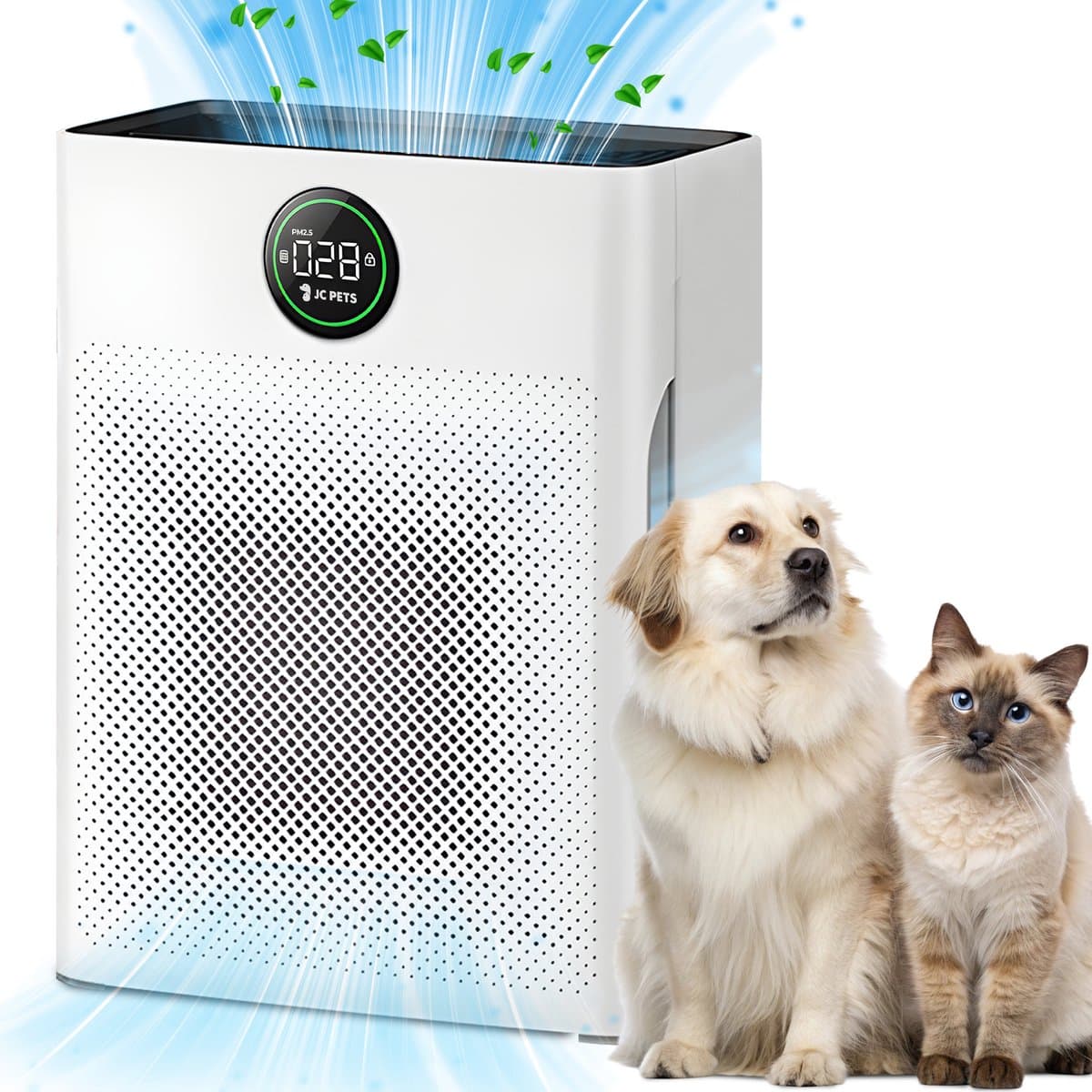 JC Pets Luchtreiniger / Air purifier met HEPA 13 Filter en Voorfilter - Huisdiermodus & App - Luchtfilter tegen Haren, Kattenbakgeur, Allergieën, Huisstofmijt en Hooikoorts - Luchtkwaliteitsindicator - Ruimtes tot 100 m²- CADR 246 m³/h