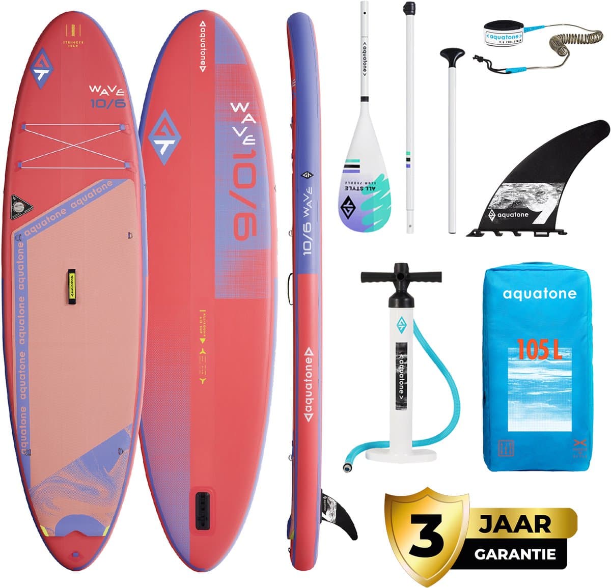 Aquatone Wave Premium SUP Board 10'6 - Opblaasbaar Paddle Board - Complete Set - Max. 143KG - 320x81cm