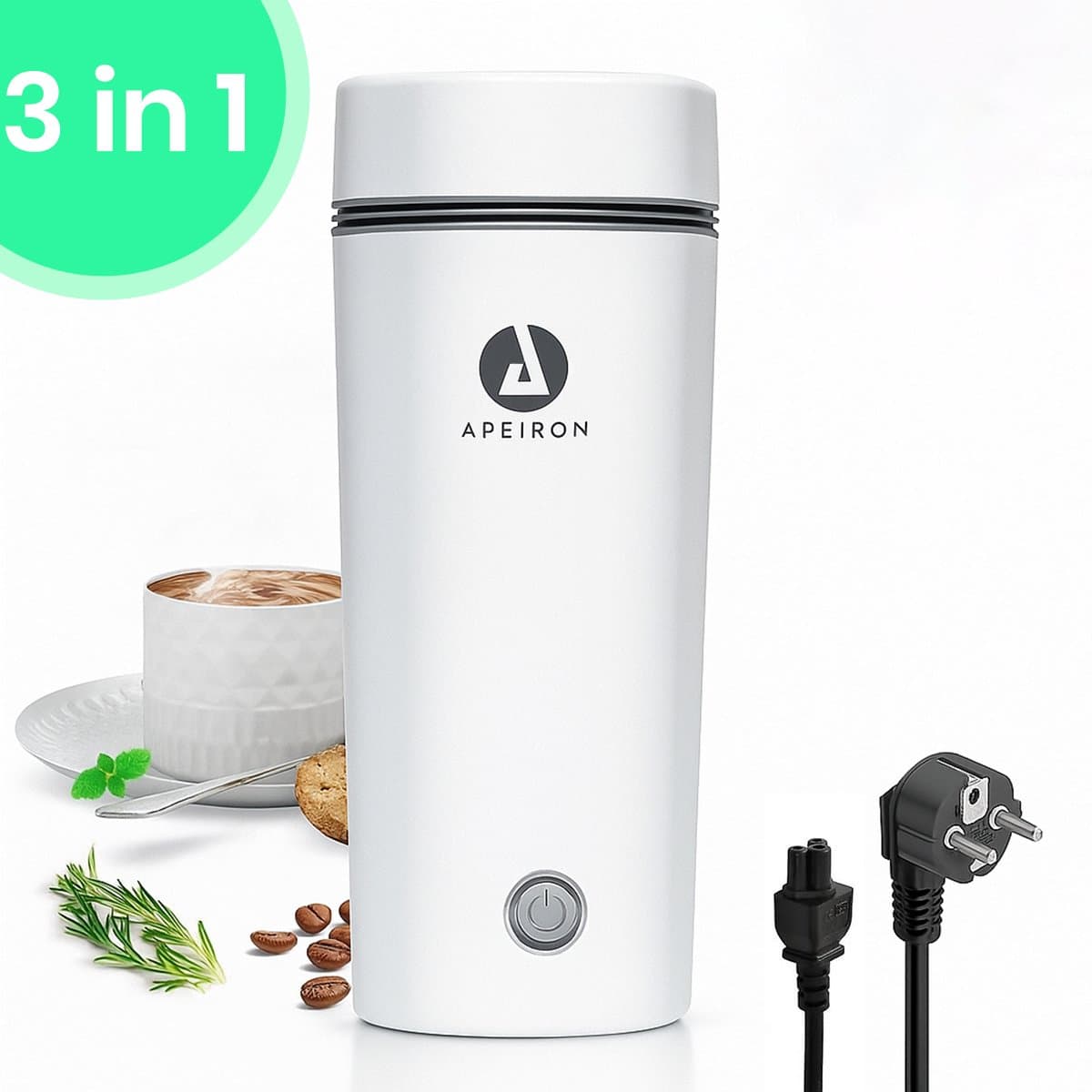 Apeiron® 3 in 1 Reis Waterkoker - 350 ML - Draagbare Mini Thermosfles - Auto & Camping - Kleine Water Koker - Geschikt Voor Babyvoeding