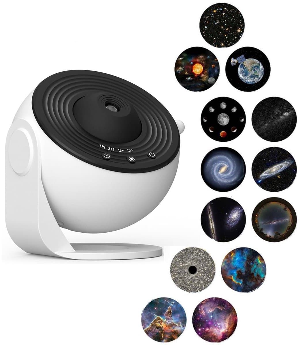 360° Nachtlamp Projector Hemel Ster met Zonnestelsel Maan Nevel Melkwegstelsel Kosmonaut Projector voor Kinderen Volwassenen-sfeerlamp- sfeerlamp slaapkamer-Sterren Projector - Galaxy Projector - Sterrenhemel - sterrenhemel projector - Wit/Zwart