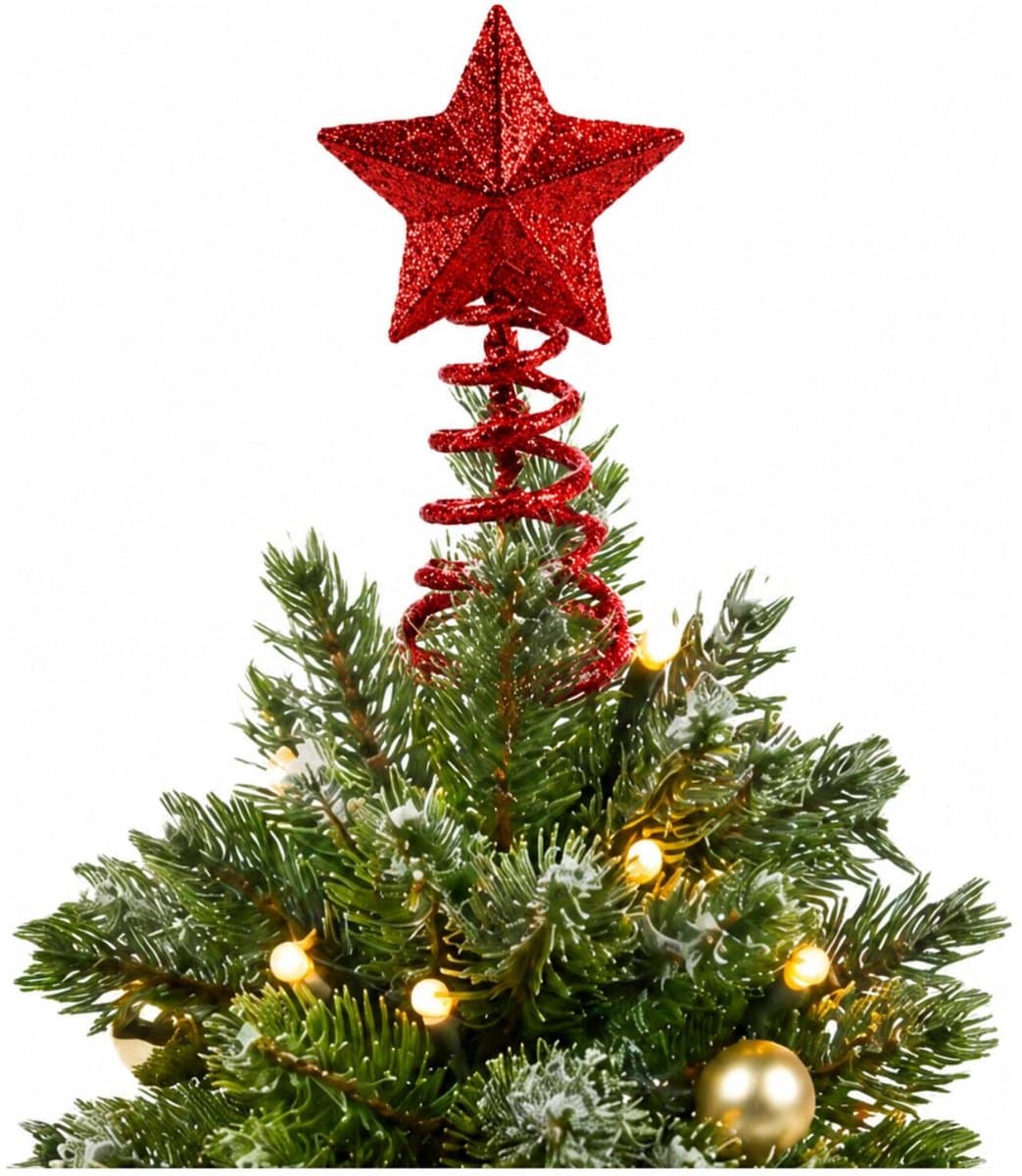 Kerstboom piek - mini - ster vorm - rood - H10 cm - kerstpiek voor kleine boompjes