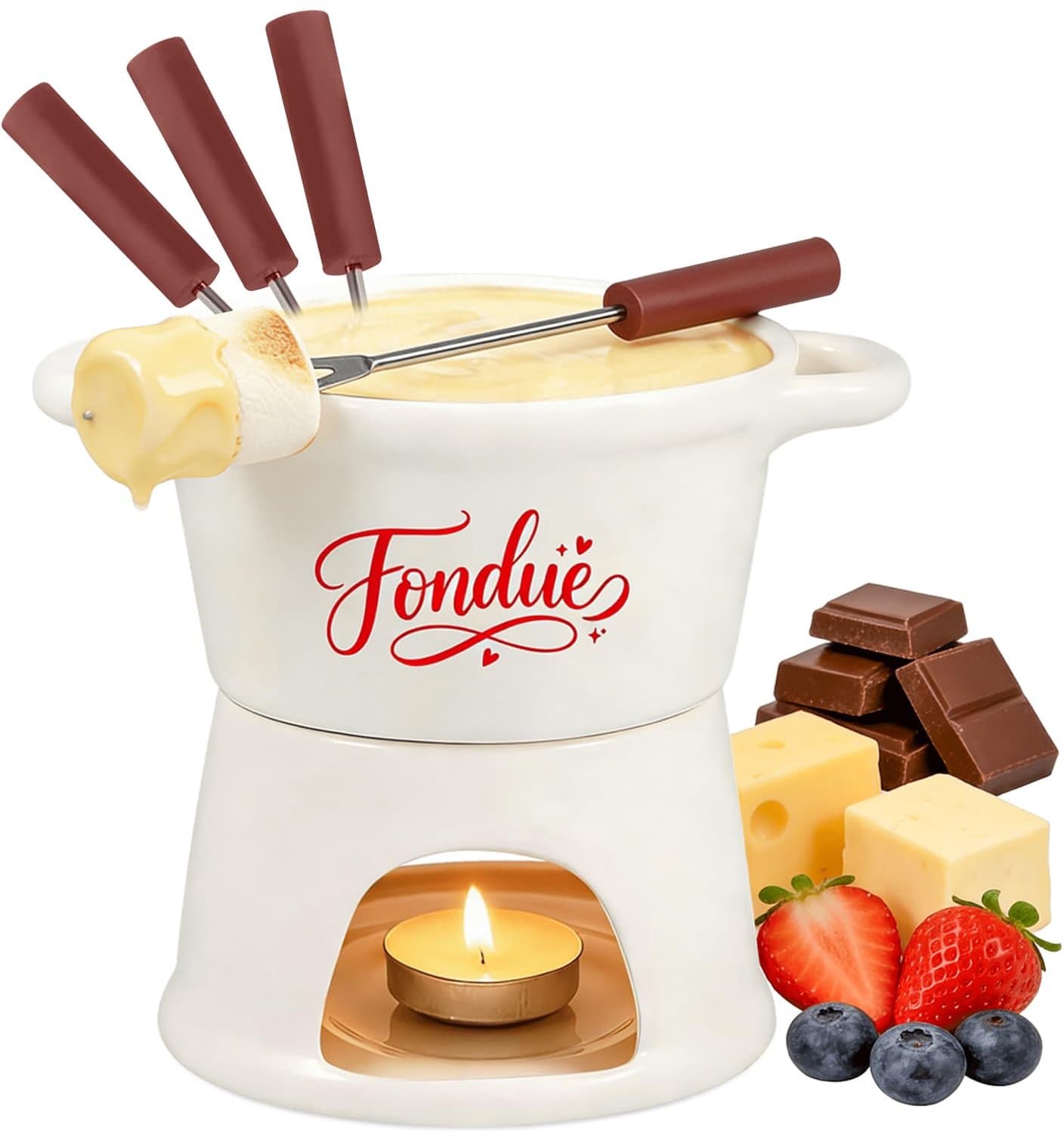 Mini Kaasfondueset met Vorken en Porseleinen Pot