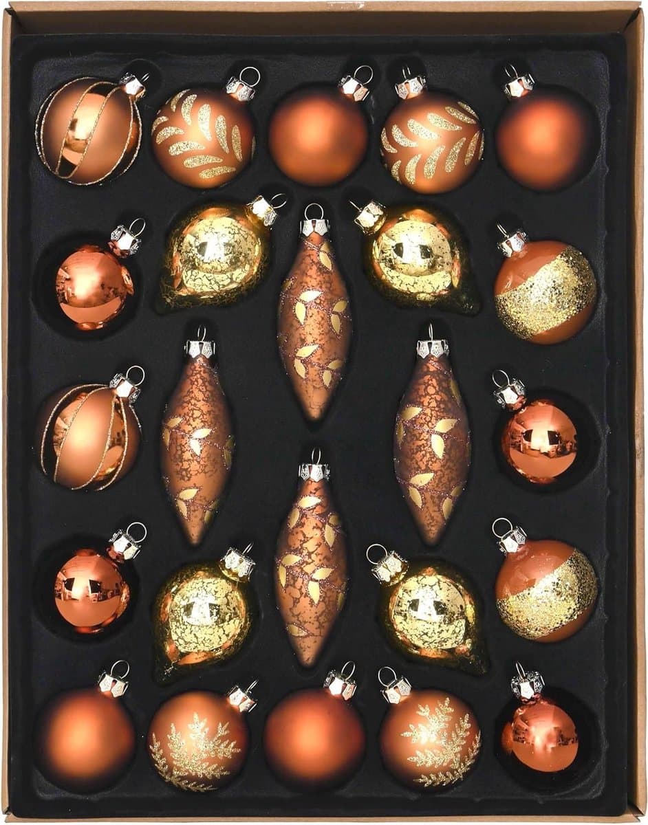 Kerstballen Set - Decoratie Ballen - Kerstboom Versieren - Origineel Ontwerp - 24 Stuks - Brons Goud