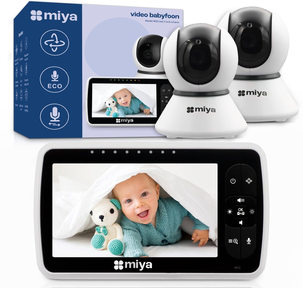 Miya M50 Babyfoon met 2 camera's - Babyfoon met camera - Op afstand bestuurbaar - Video & Audio - Baby monitor