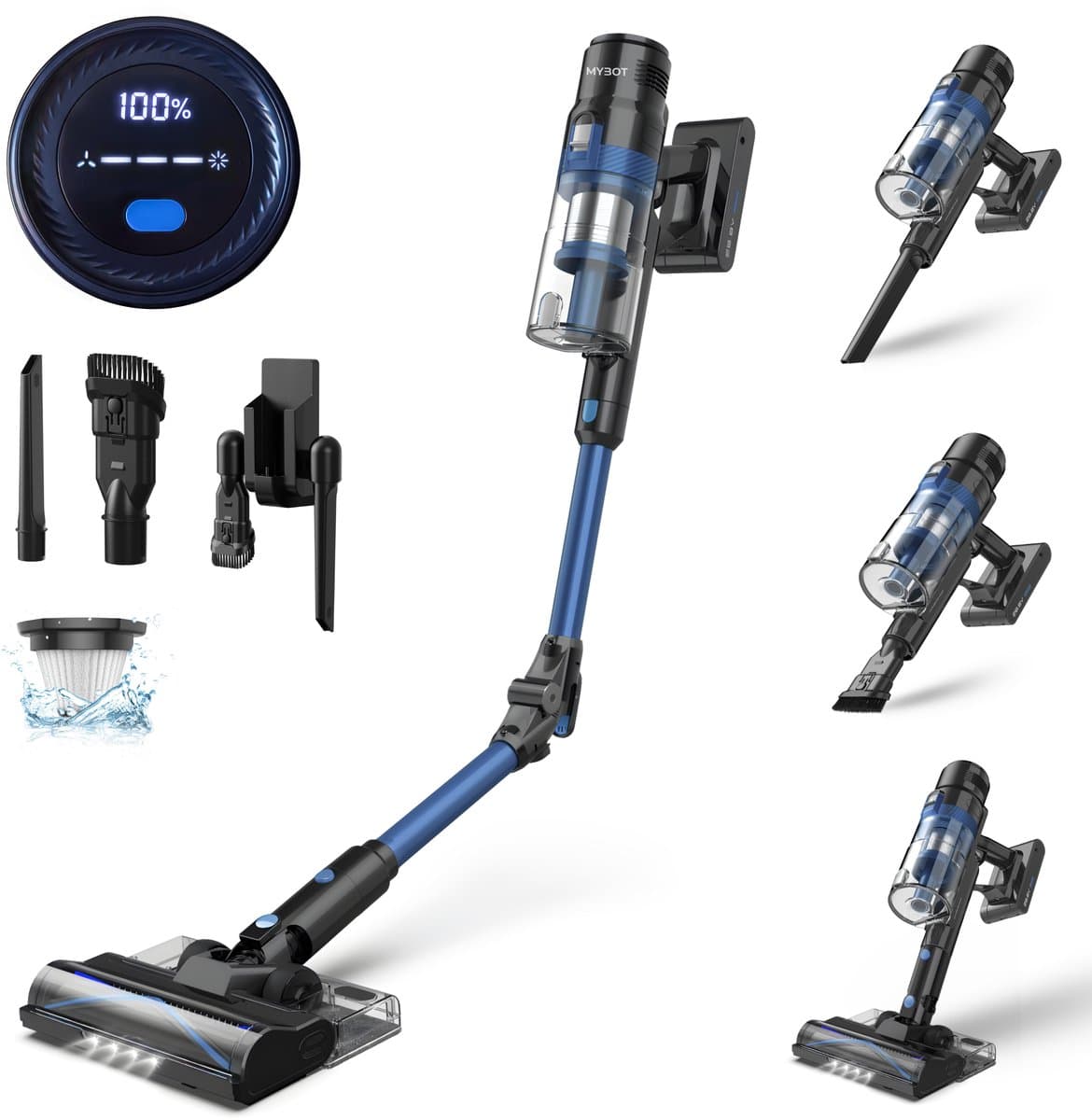 MYBOT S8 Ultra - Steelstofzuiger met Dweilfunctie - 430W - 30Kpa - 3 Zuigniveaus - Vacuum Cleaner - Steelstofzuiger Draadloos - Zonder Zak - Op Accu