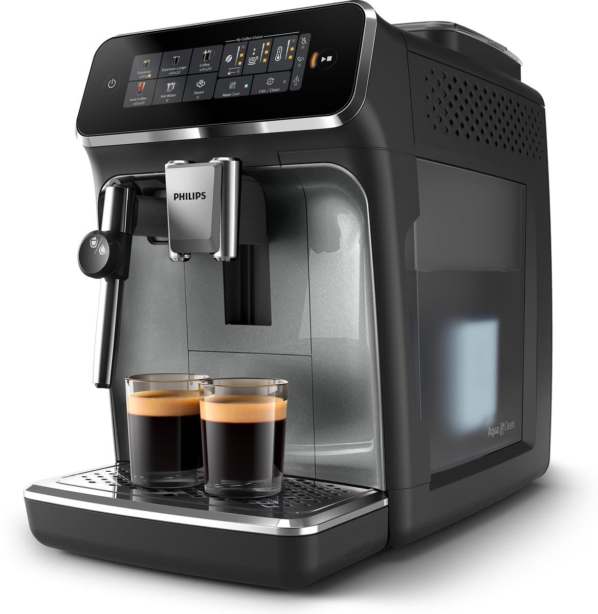 Philips 3300 Series - Espressomachine - 5 Warme & Koude Dranken - Melkopschuimer voor Cappuccino - 40% Stiller - AquaClean Filter - Volautomatisch - Zwart & Zilver - Koffiemachine met bonen - EP3329/70
