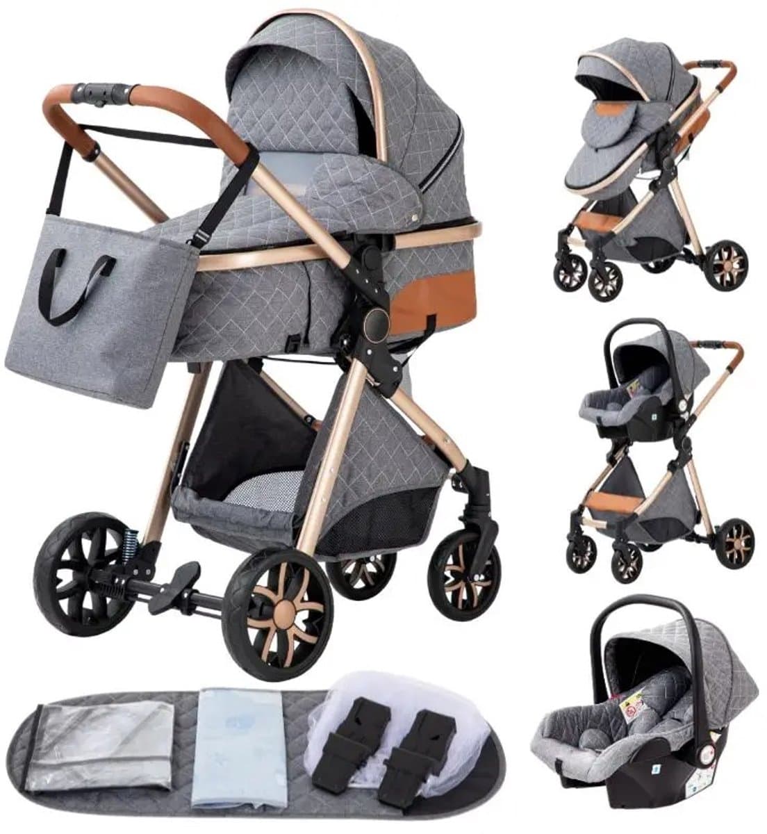 Kinderwagen - Grijs - Buggy - Kinderwagen 3 In 1 - Kinderwagens & Buggy's - Kinderwagens - Baby - Buggy's - Plooibuggy - Buggy Inklapbaar - Kinderwagens - Kind - Kinderen - Baby - Baby's